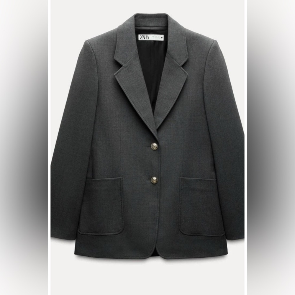 Zara Dark Grey Gold Button Blazer – Size Small